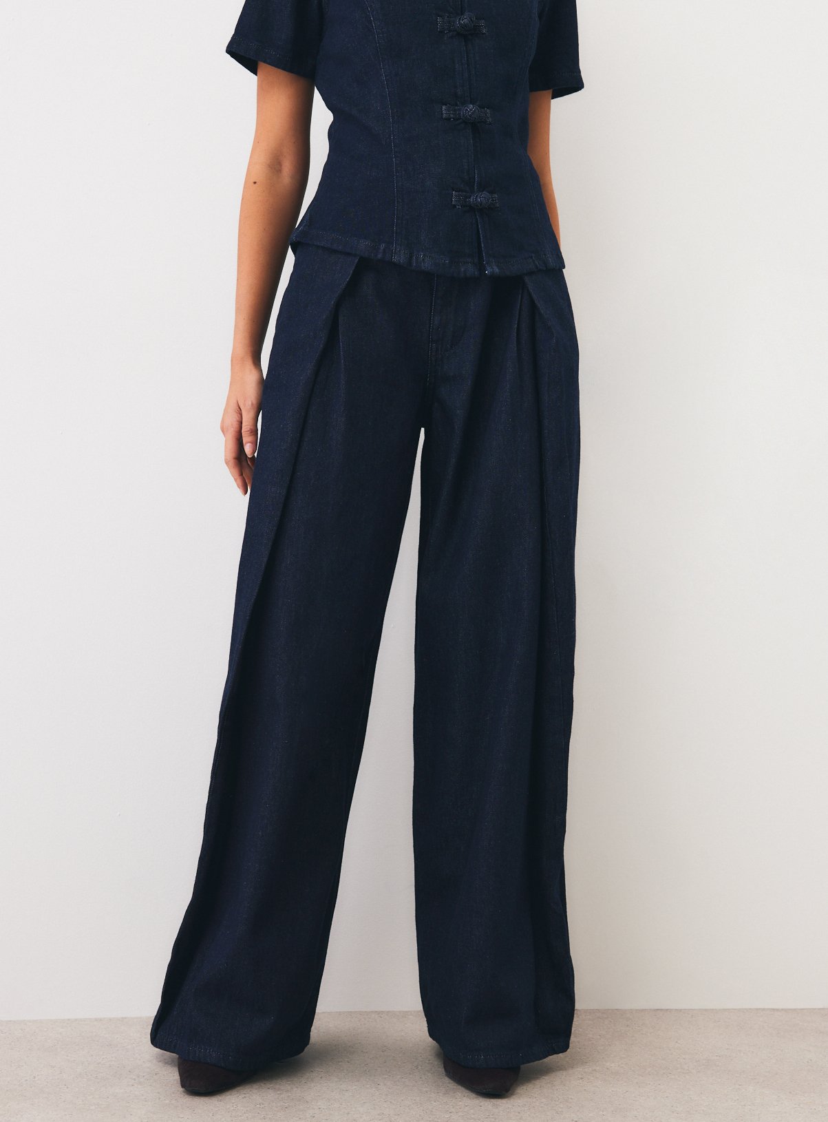 Dark Denim Pleat Wide Leg Trousers 8 - Image 2 thumbnail